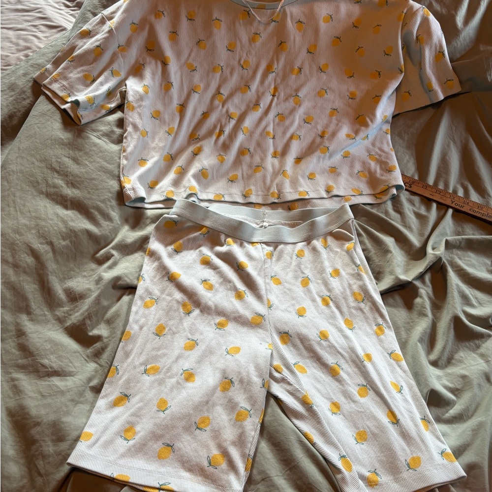Primark Lemon Print womens Pajamas Set lemons cute light blue sexy pjs crop
